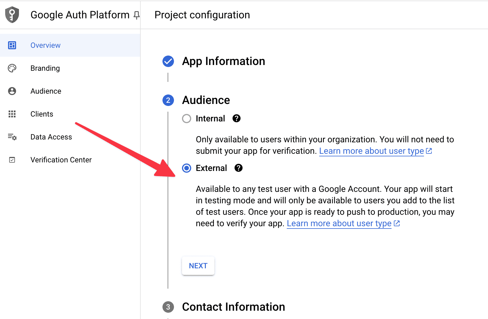 Audience in Google Auth Platform