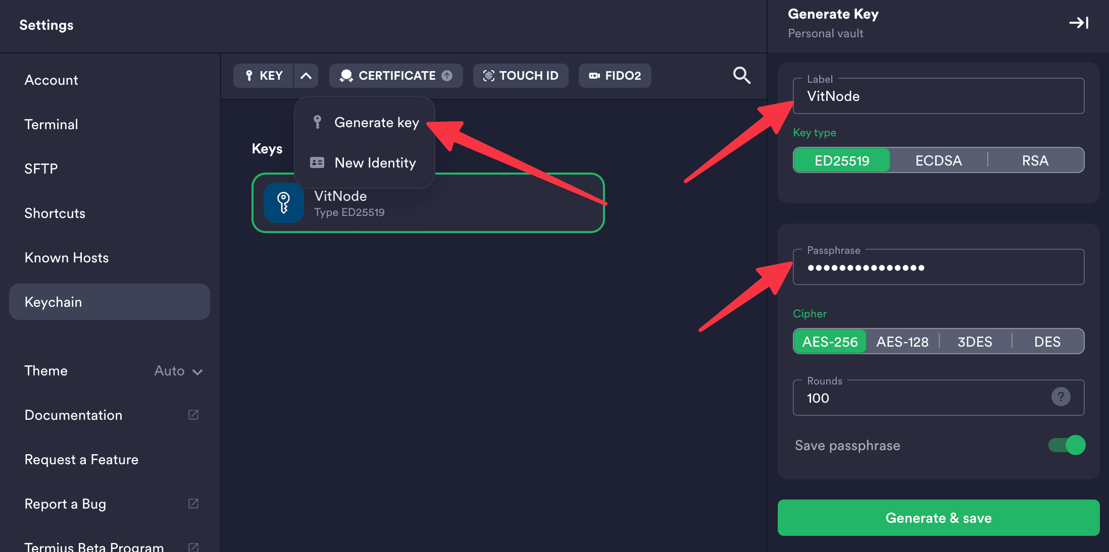 Generate SSH Key in Termius