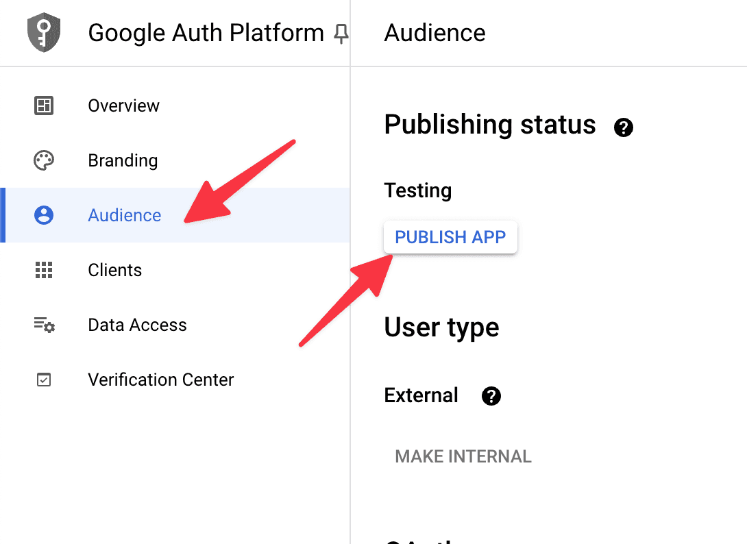 Publish OAuth Client in Google Auth Platform